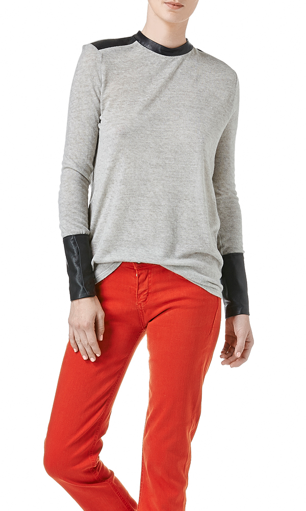 leather trim sweater